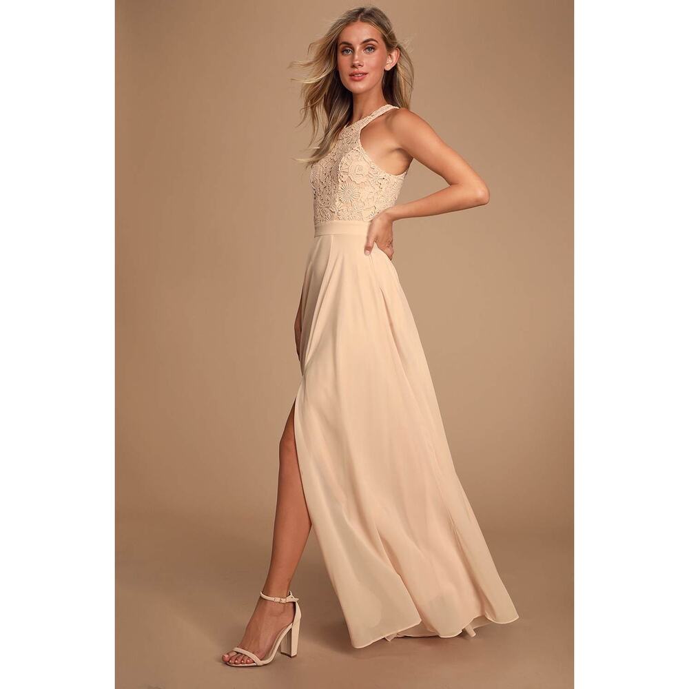 Lulus Picture Perfect Blush Lace Maxi Dress Formal Evening Bridesmaid Small NWT - Picture 4 of 14